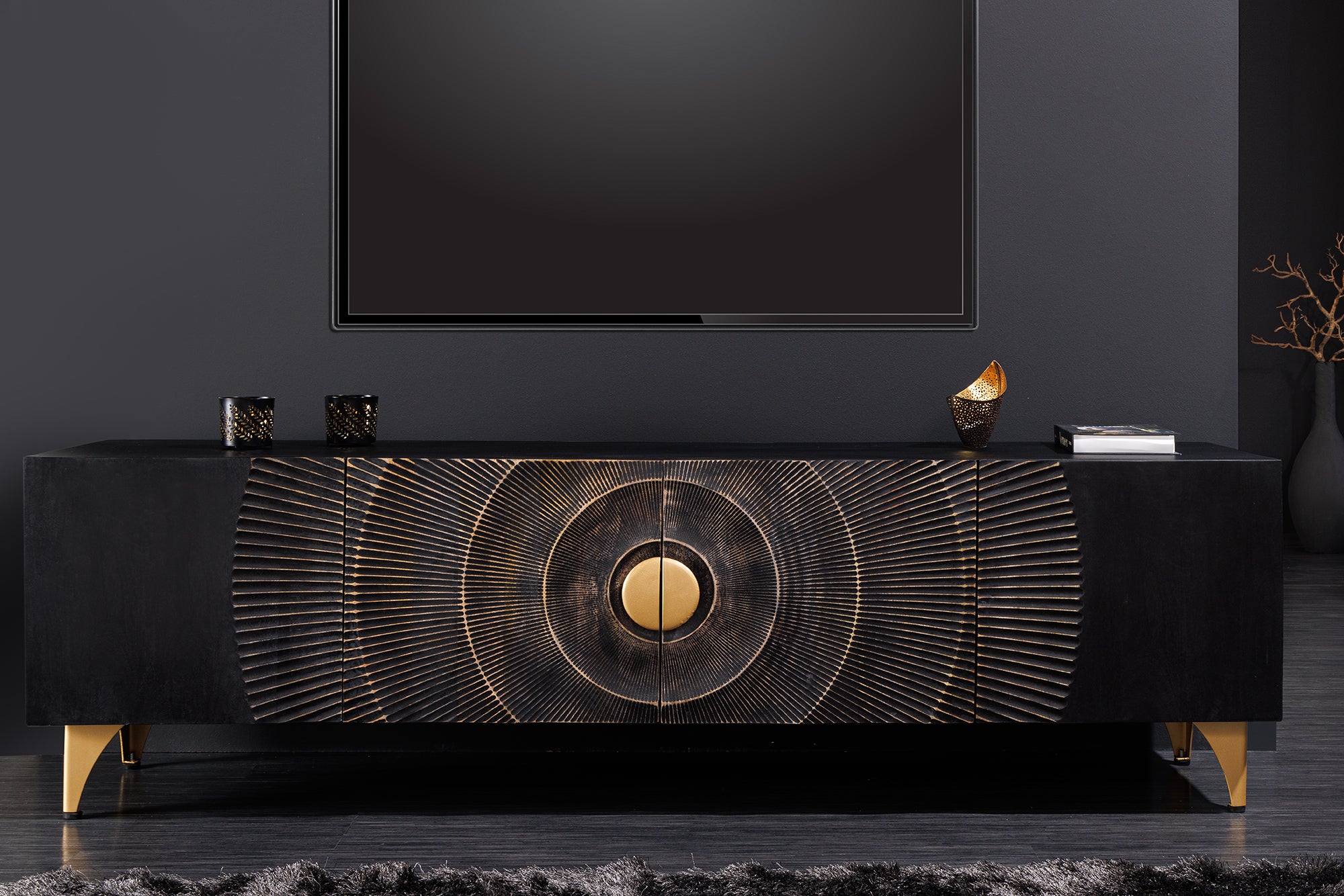 TV Stand Golden Eye 180cm Mango Wood Black