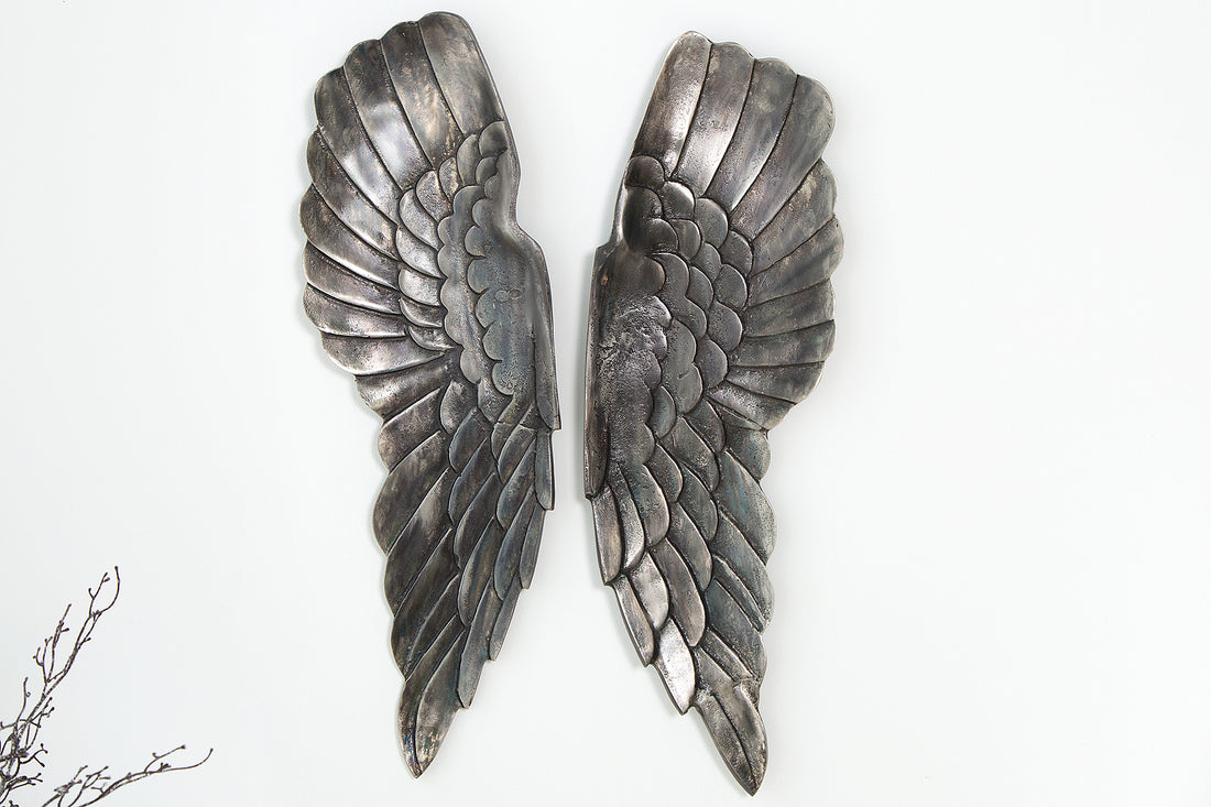 Wall Decoration Fallen Angel 65cm Metal Silver