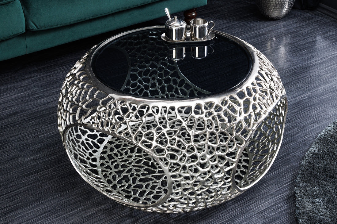 Round Coffee Table Ambrosia 74cm Metal Silver Glass