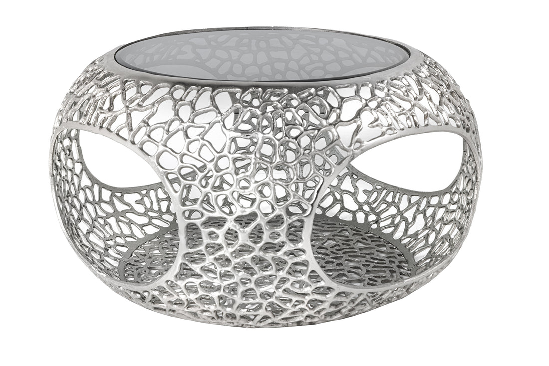 Round Coffee Table Ambrosia 74cm Metal Silver Glass