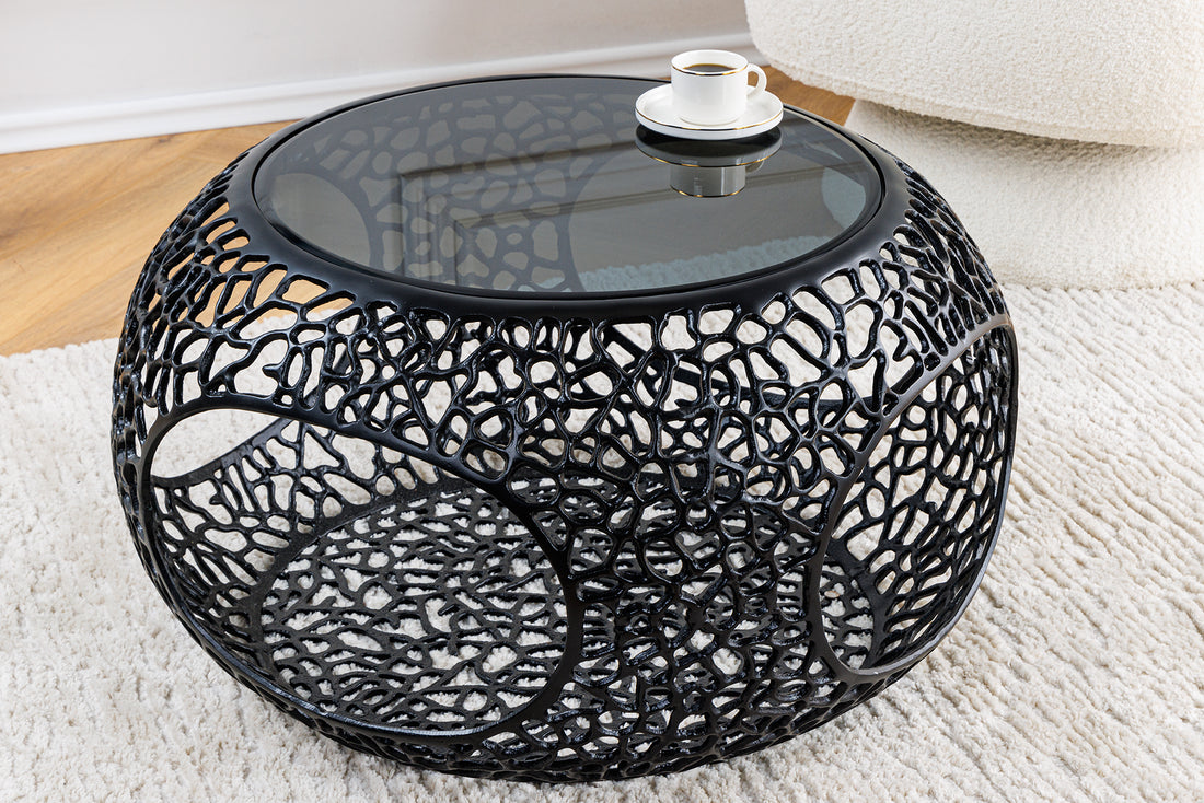 Round Coffee Table Ambrosia 74cm Metal Black Glass