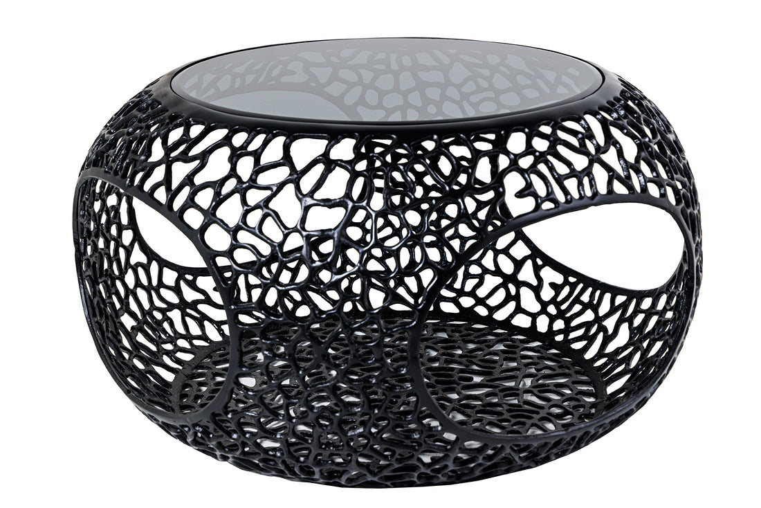 Round Coffee Table Ambrosia 74cm Metal Black Glass