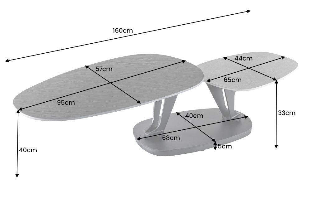Rotating Coffee Table Axis 95-160cm Ceramic Grey