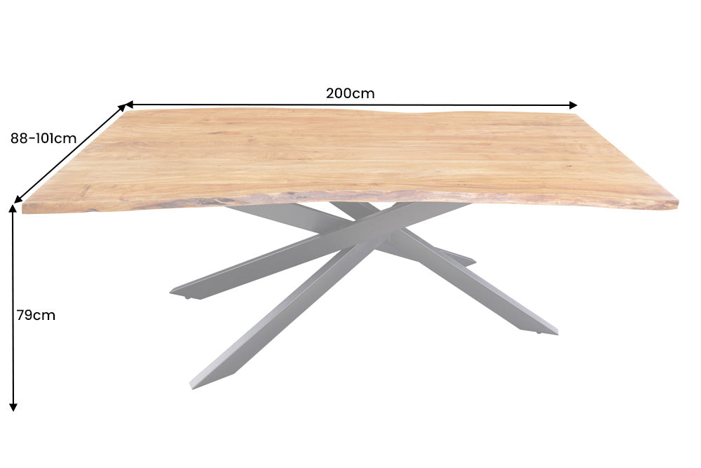 Dining Table Monolith 200cm Acacia Wood Natural Cross Frame