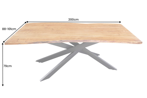 Dining Table Monolith 200cm Acacia Wood Natural Cross Frame