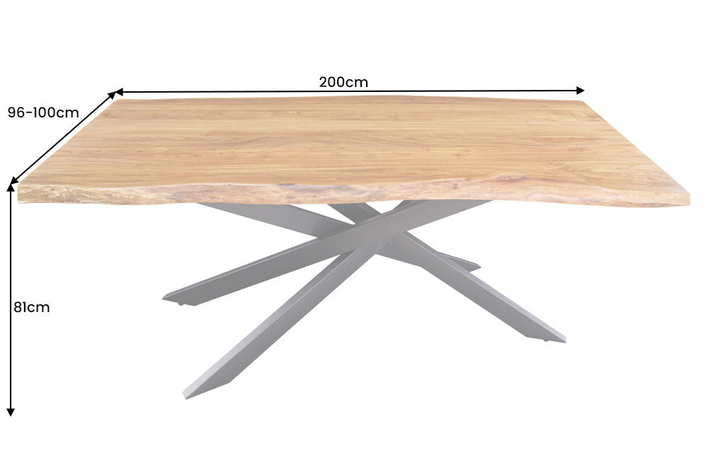Dining Table Monolith 200cm Acacia Wood Natural Cross Frame 60mm Top
