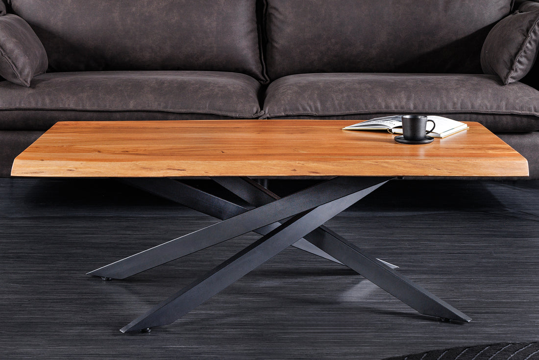 Coffee Table Monolith 110cm Acacia Wood Natural Cross Frame