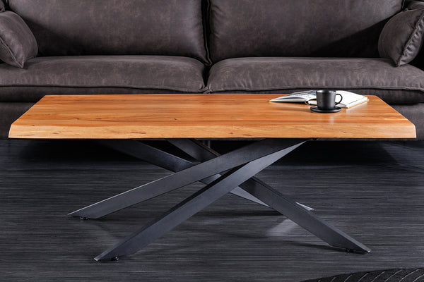 Coffee Table Monolith 110cm Acacia Wood Natural Cross Frame