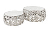 Set Of 2 Nesting Coffee Tables Abstract Leaf 54cm/68cm Metal Silver Marble White
