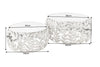 Set Of 2 Nesting Coffee Tables Abstract Leaf 54cm/68cm Metal Silver Marble White
