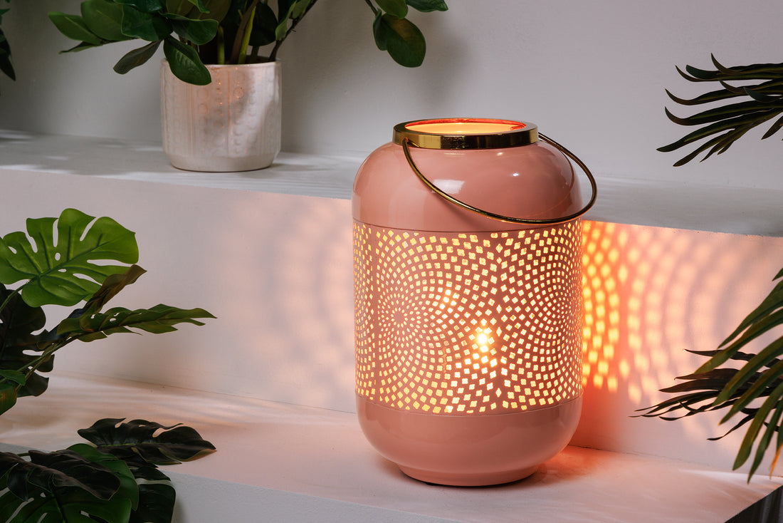 Lantern Candlelight 30cm Metal Pink