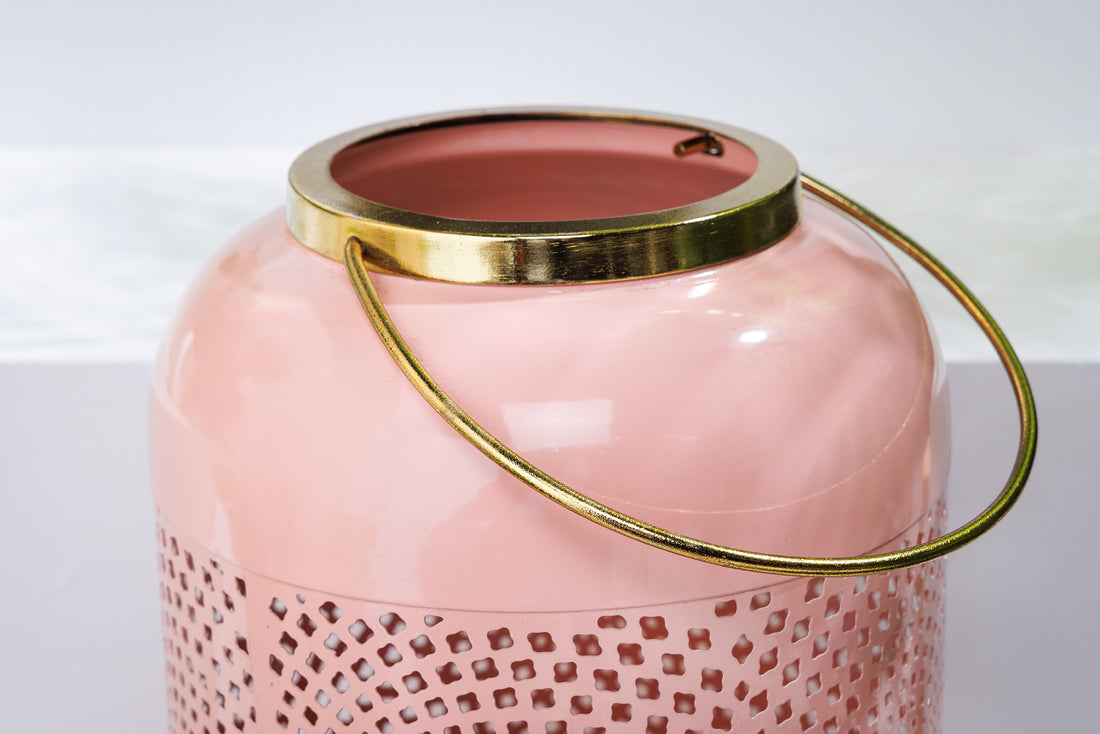 Lantern Candlelight 30cm Metal Pink