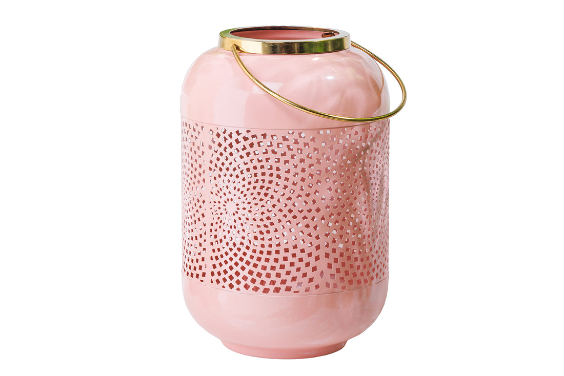 Lantern Candlelight 30cm Metal Pink
