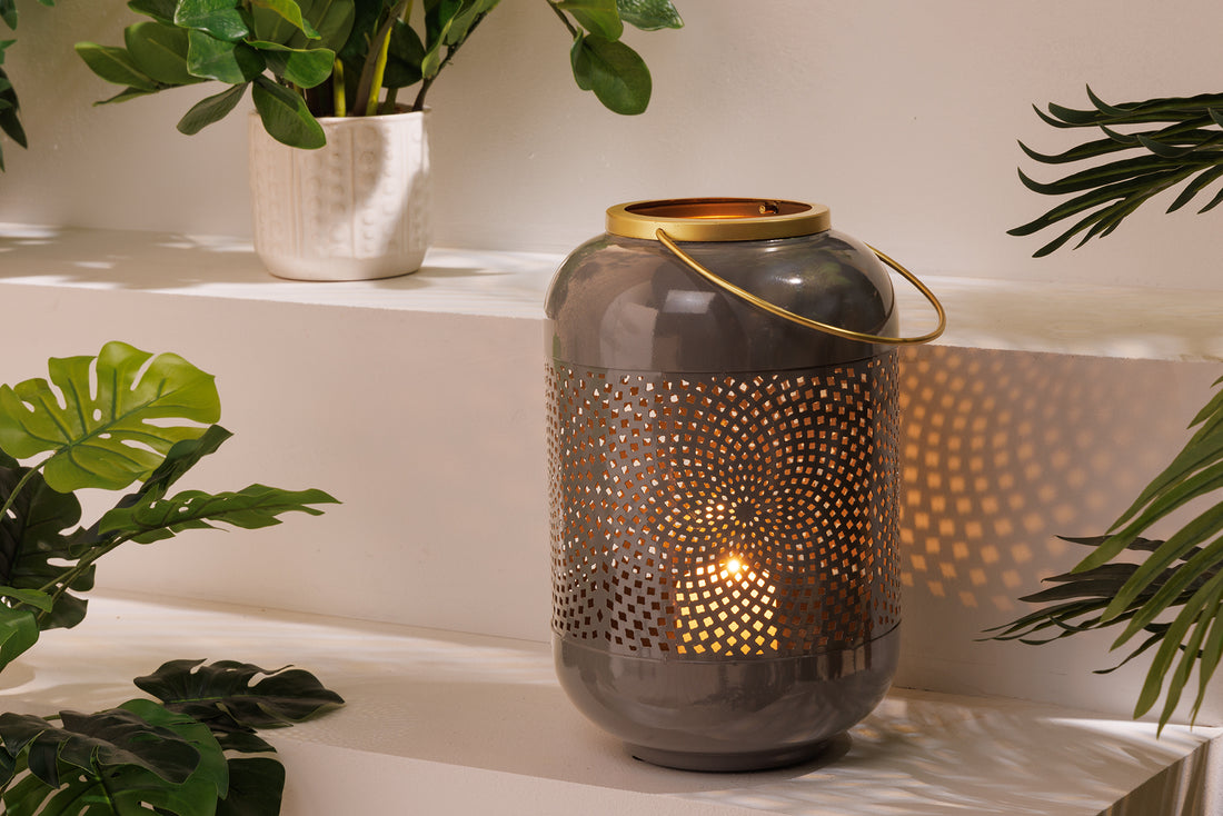 Lantern Candlelight 30cm Metal Grey
