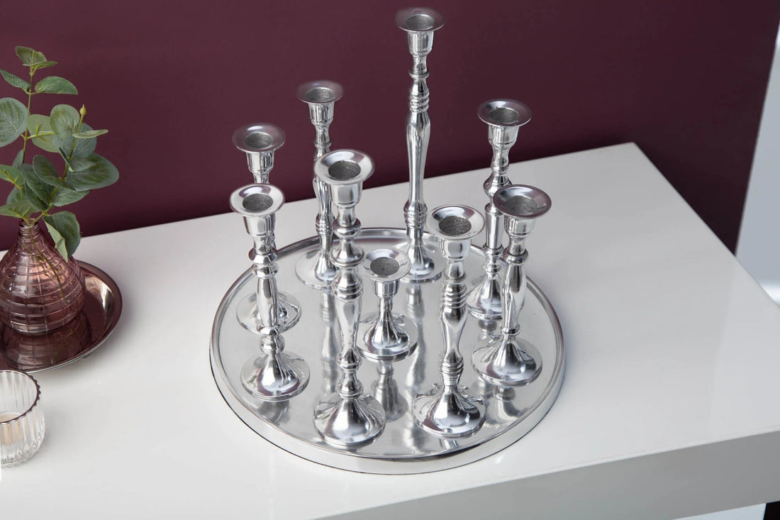 Candlestick Baroque 30cm Metal Silver 9-Flame