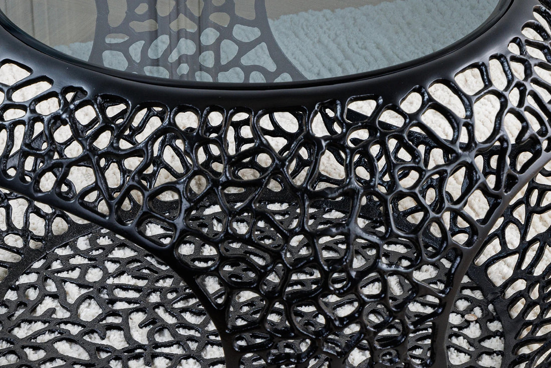 Round Coffee Table Ambrosia 74cm Metal Black Glass