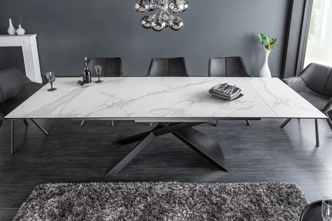 Extendable Dining Table Galactic 180-220-260cm Ceramic White Marble Look