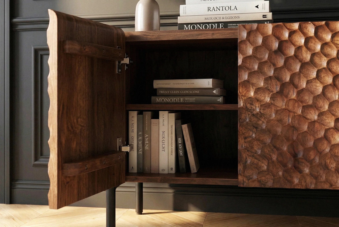 TV Stand Adlon 160cm Mango Wood Brown 3D Effect