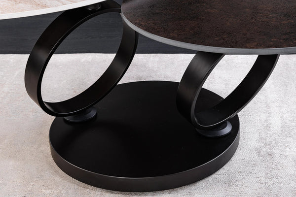 Rotating Coffee Table Axis 80-133cm Ceramic Travertine & Rust