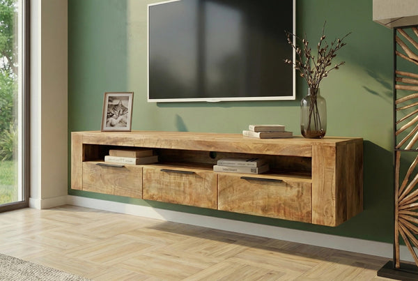 Floating TV Stand Blacksmith 160cm Mango Wood Natural