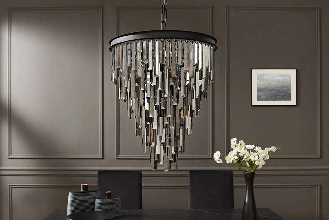 Chandelier Crystal 52cm Glass Grey