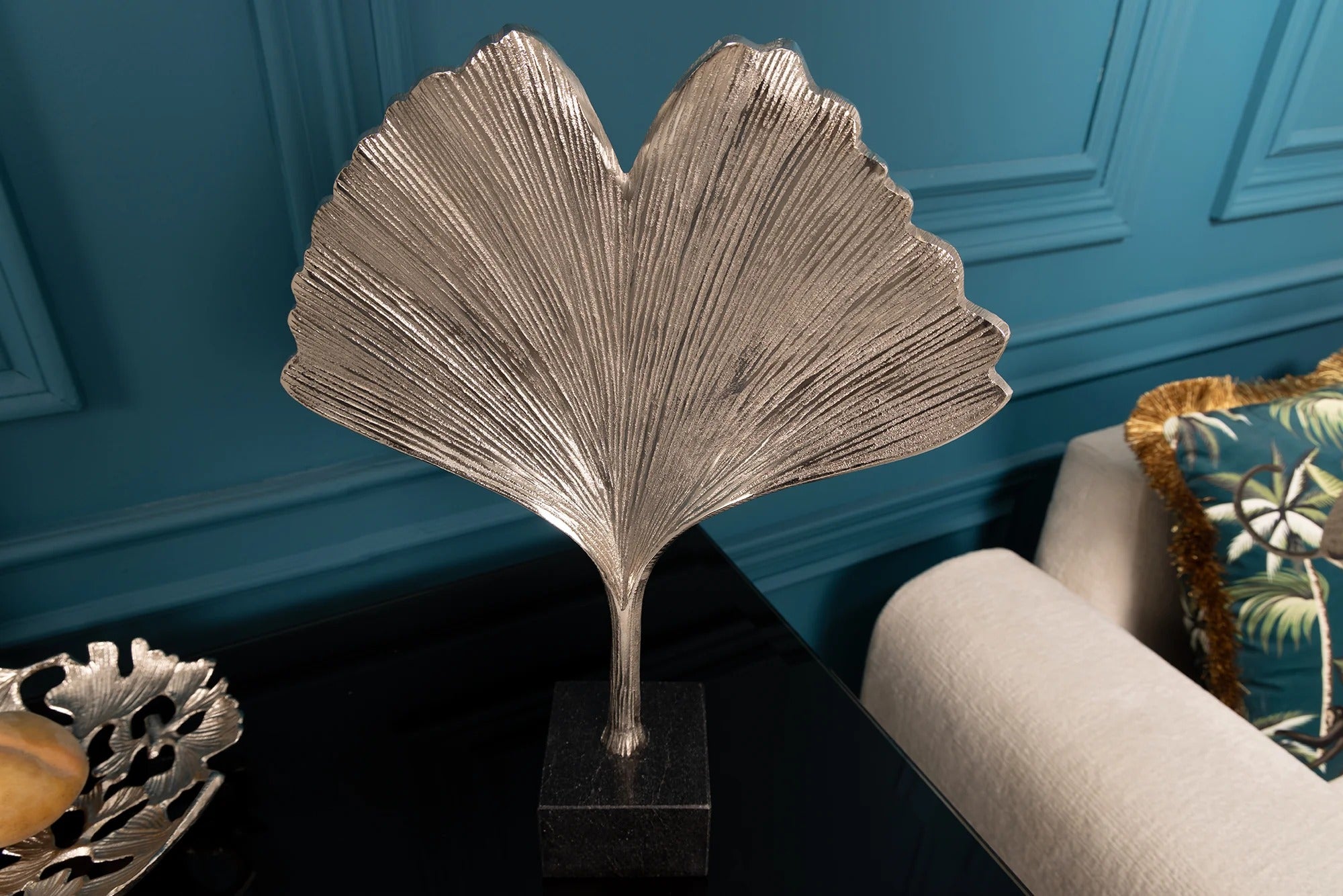Decorative Sculpture Ginkgo 44cm Metal Silver