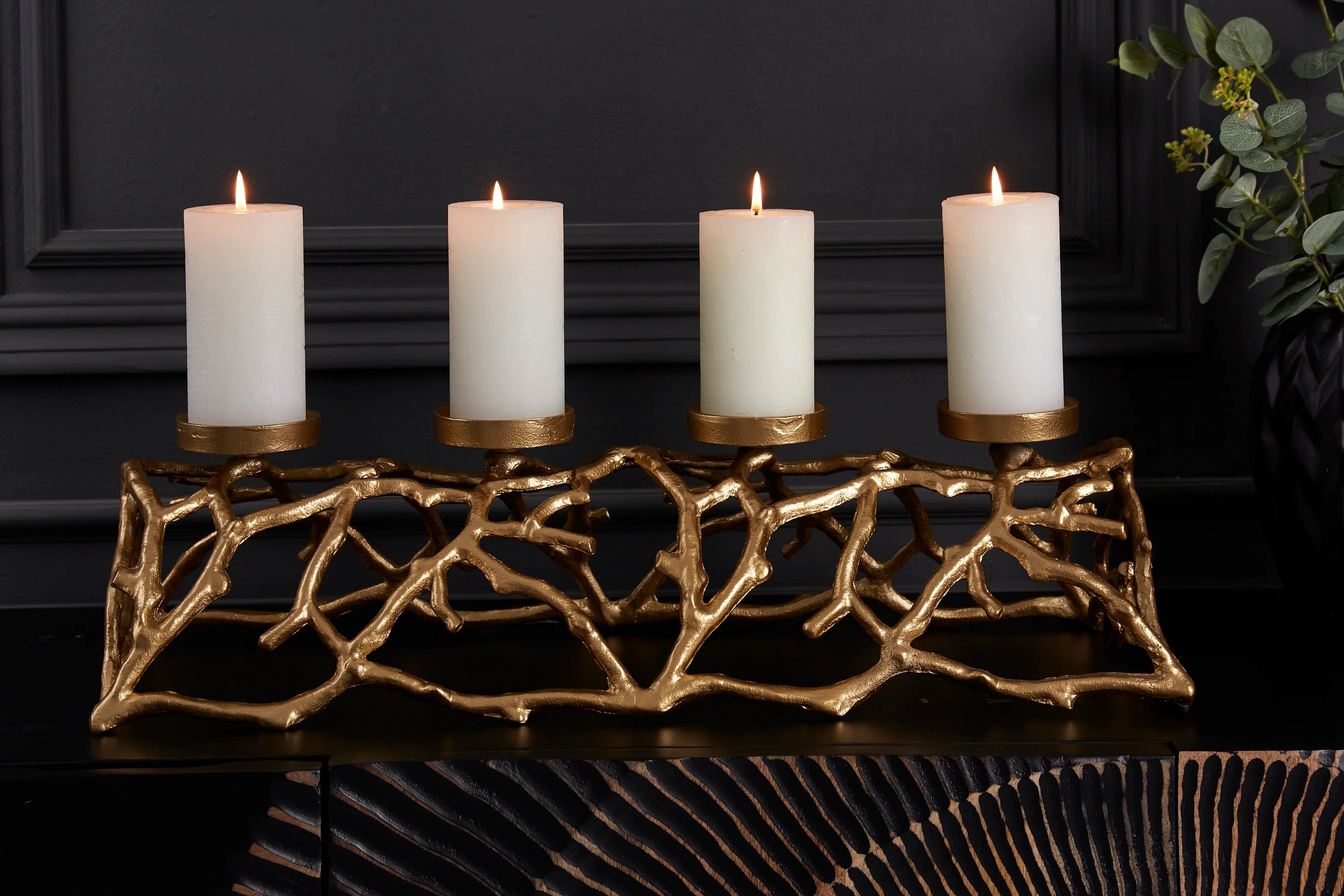 Candle Holder Abstract 60cm Metal Gold For 4 Candles