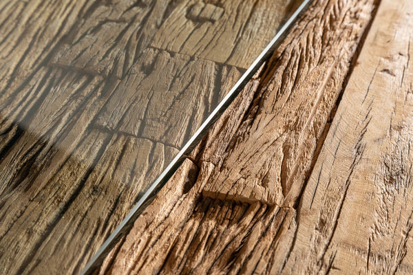 Dining Table Barracuda 180cm Recycled Teak Wood Brown X-Frame With Glass Top