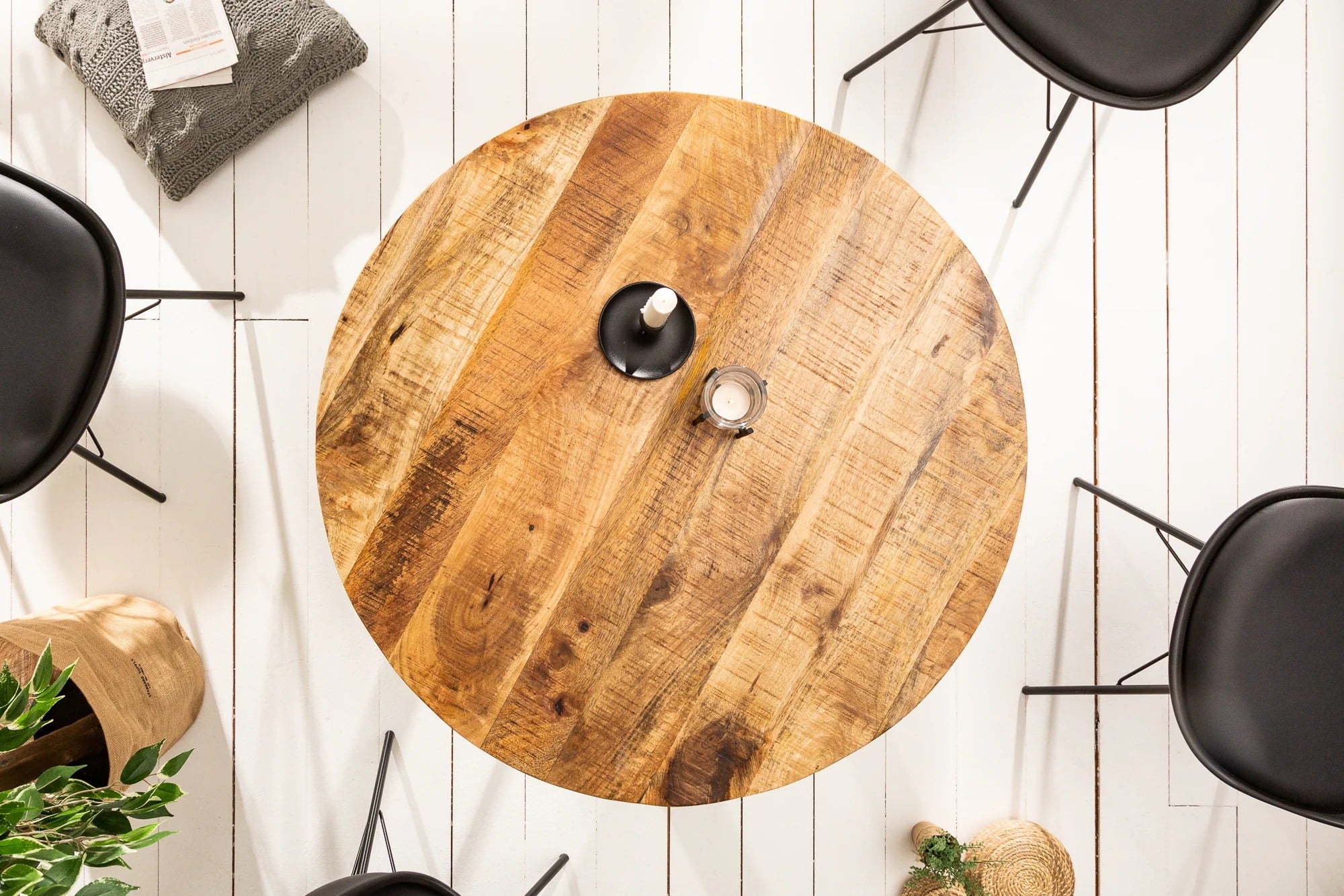 Round Dining Table Blacksmith 80cm Mango Wood Natural
