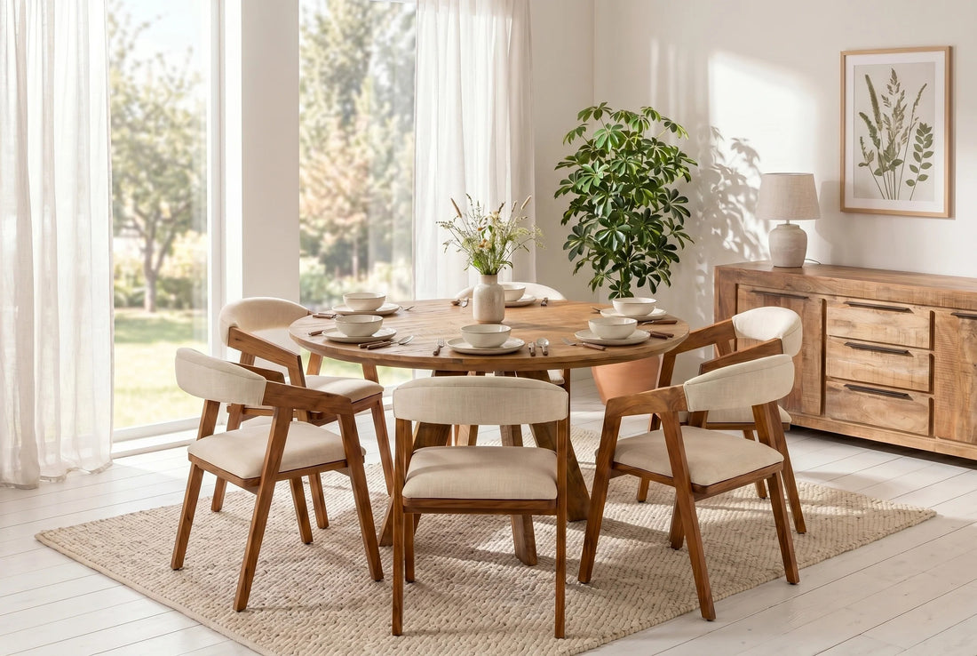 Round Dining Table Art Wood 140cm Mango Wood Brown