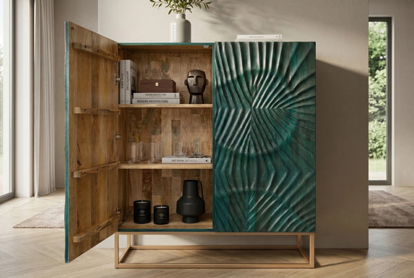 Cabinet Fossil 120cm Mango Wood Turquoise