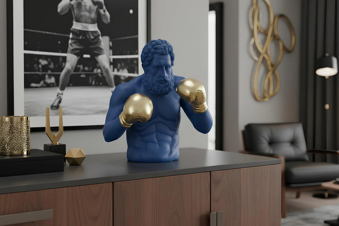 Decoration Figurine Boxer 47cm Polyresin Blue Gold