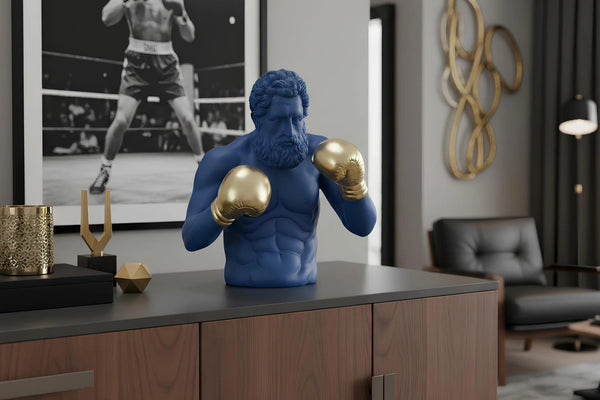 Decoration Figurine Boxer 47cm Polyresin Blue Gold