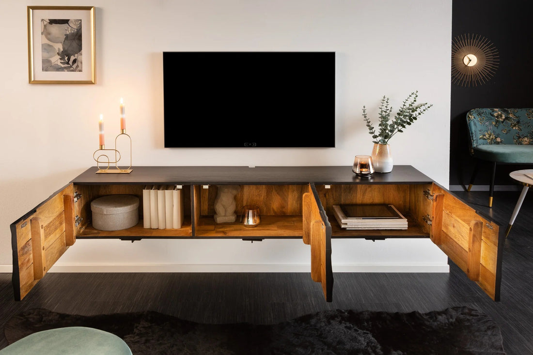 Floating TV Stand Fossil 160cm Mango Wood Black