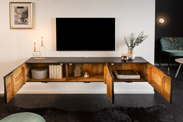 Floating TV Stand Fossil 160cm Mango Wood Black