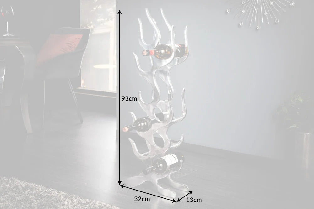 Wine Bottle Rack Flame 93cm Metal Silver