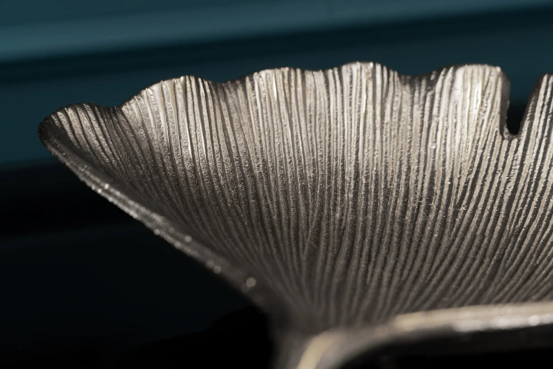 Decorative Bowl Ginkgo 42cm Metal Silver