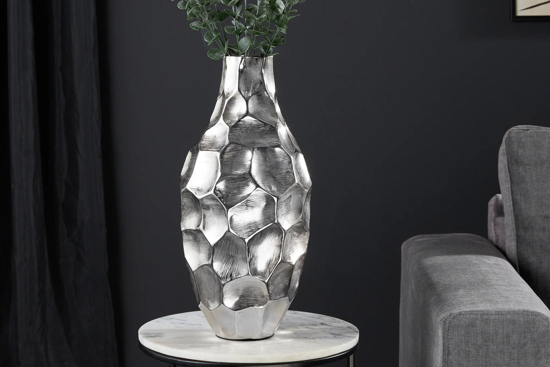 Vase Organic Orient 45cm Hammered Metal Silver