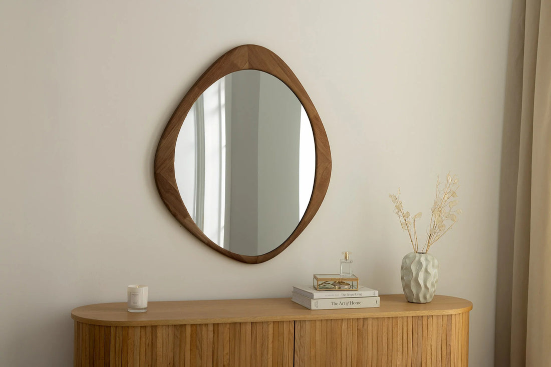 Wall Mirror Organic 89cm Walnut Look Brown