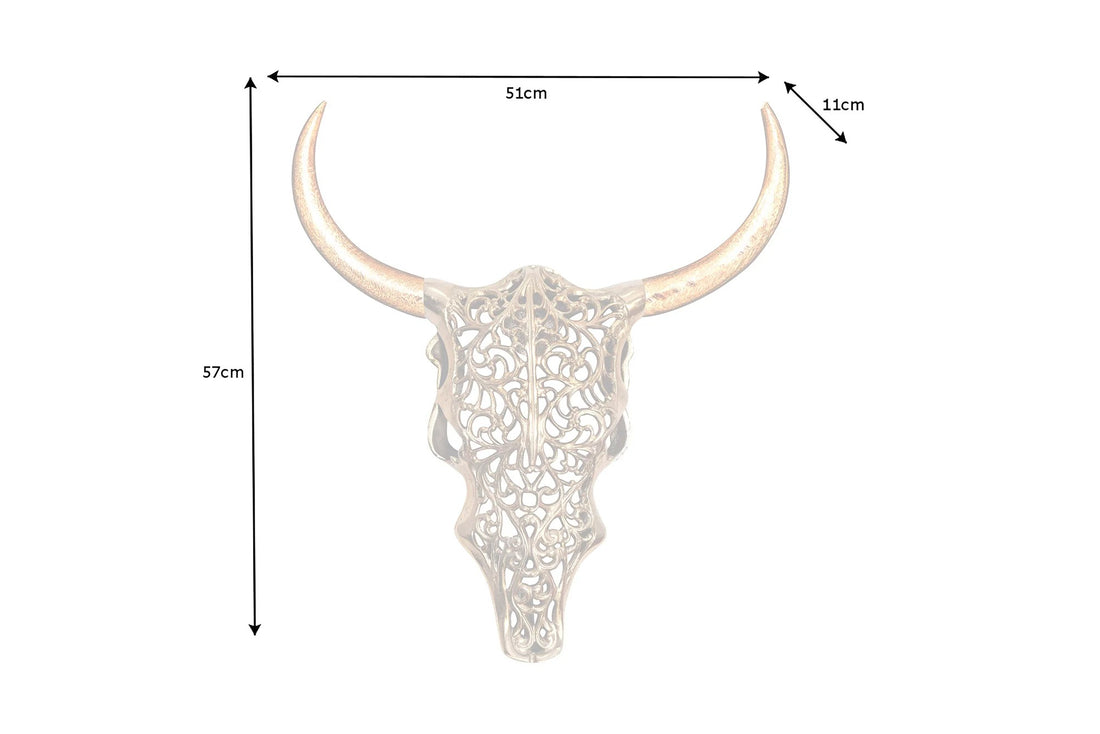 Decorative Skull Exotic Bull 57cm Metal Gold Mango Wood Natural