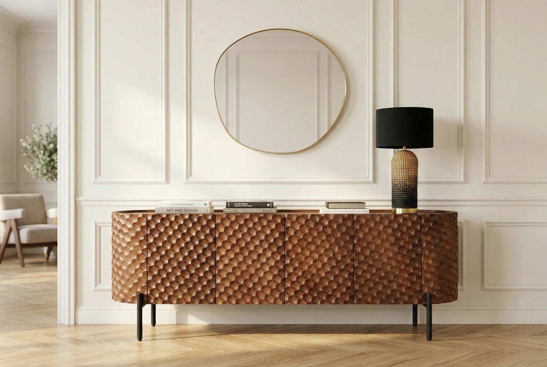 TV Stand Adlon 160cm Mango Wood Brown 3D Effect
