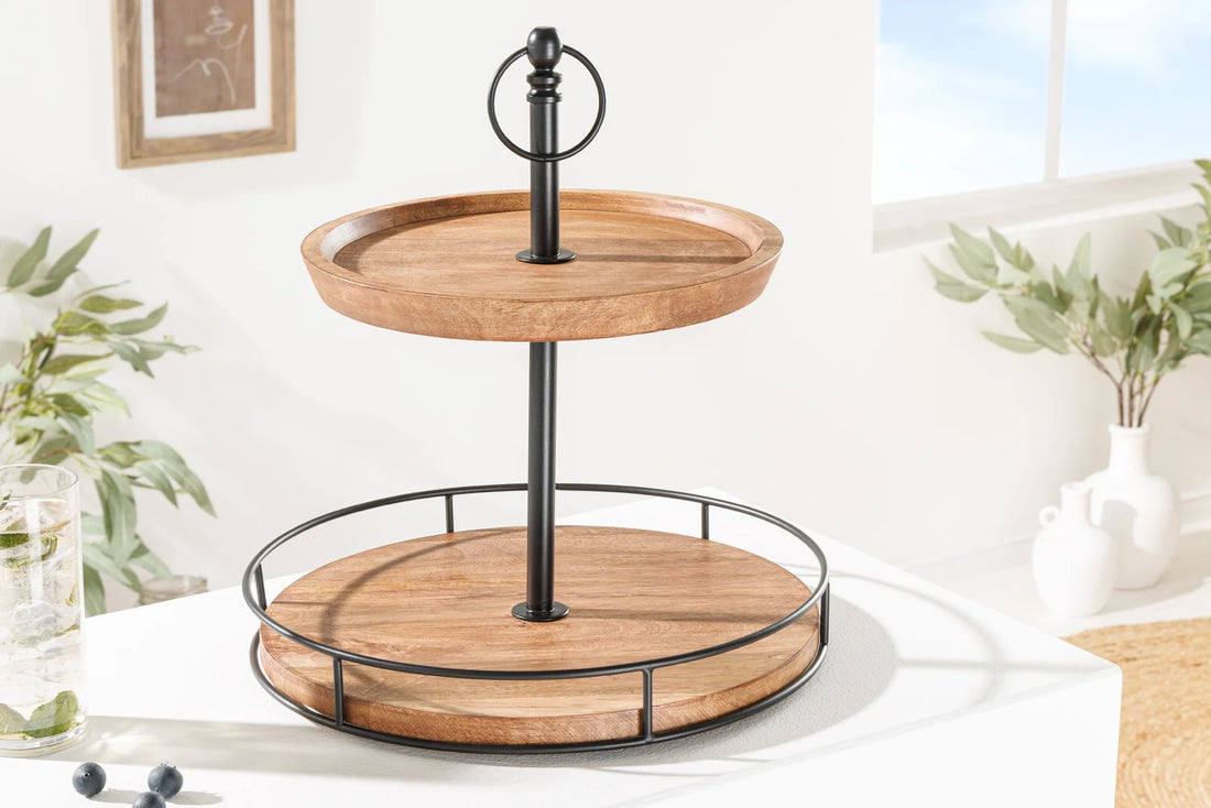 Two Tier Cake Stand Pure Nature 38cm Mango Wood Natural