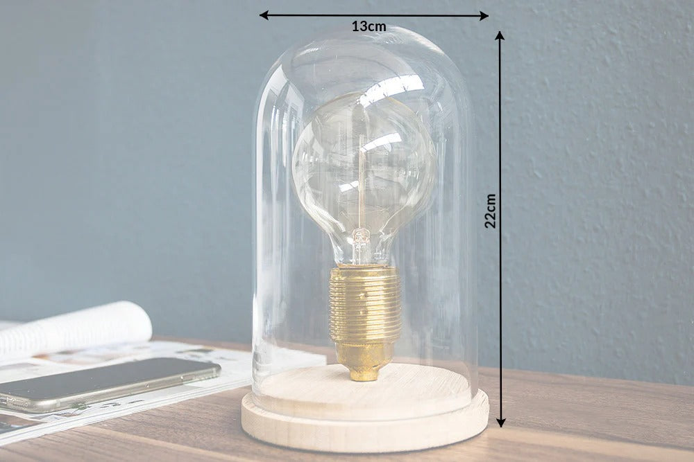 Table Lamp Edison Retro 22cm Wood Glass
