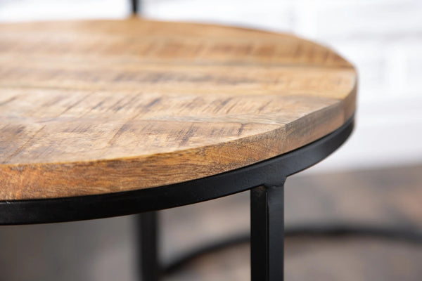 Set Of 2 Round Side Tables Elements 38cm/45cm Mango Wood Natural