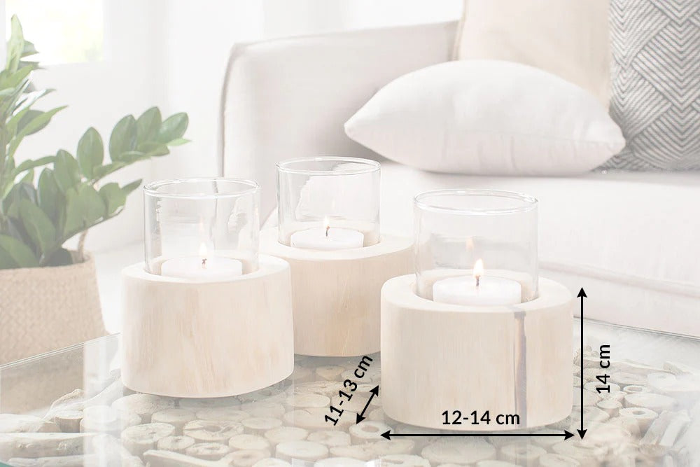 Set Of 3 Candle Holders Limotion 14cm Teak Wood Natural
