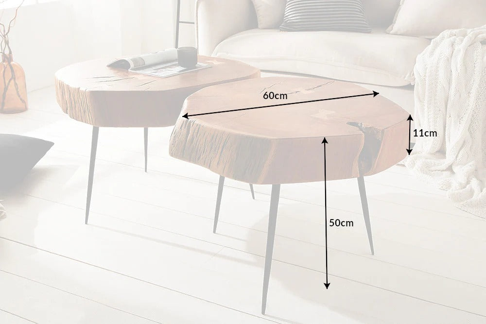 Coffee Table Goa 60cm Acacia Wood Natural Metal Legs