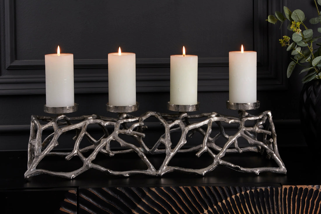 Candle Holder Abstract 60cm Metal Silver For 4 Candles