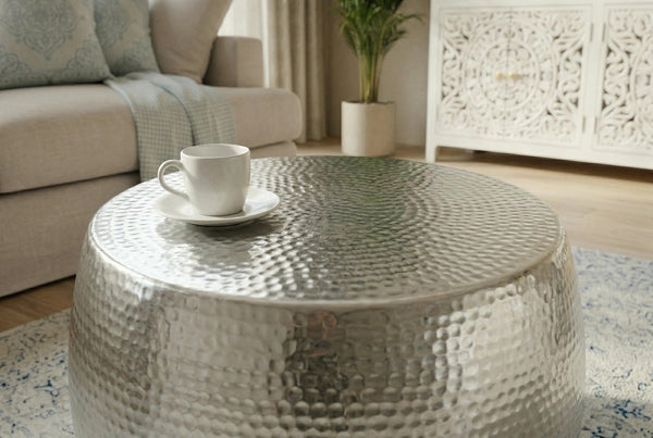 Round Coffee Table Orient 60cm Metal Silver