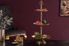 Three Tier Cake Stand Orient 65cm Hammered Metal Gold