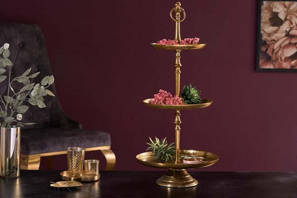 Three Tier Cake Stand Orient 65cm Hammered Metal Gold